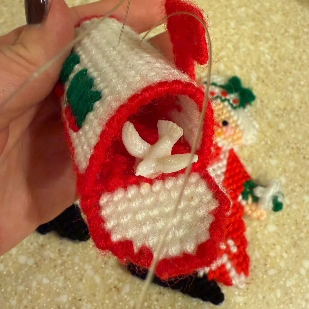 Vintage Christmas Santa,Ms.Claus Snowman Handmade Needle Point Ornaments Set